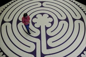 010610_LABYRINTH_CFW- Denver native Patricia Pearce walks the Labyrinth at Central Presbyterian Church in downtown Denver, CO. Pearce, of Philadelphia, PA, has returned to Denver, to be with her mother who is in Hospice care with late stages of cancer. Pe