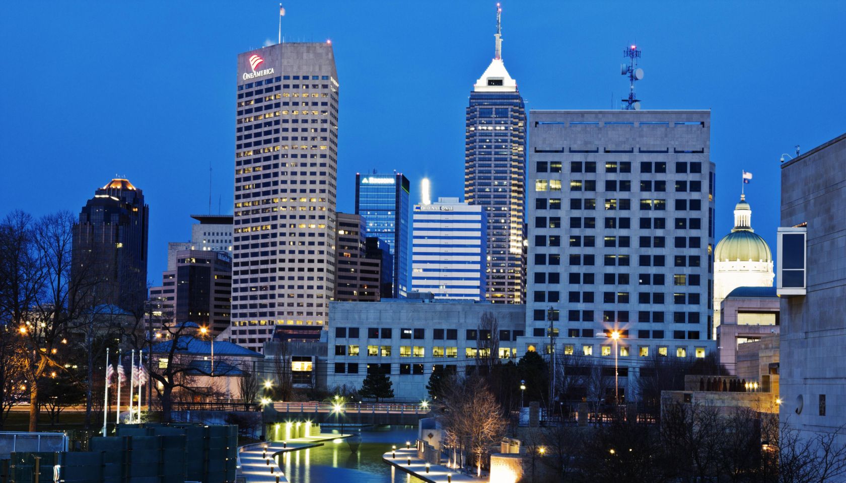 USA, Indiana, Indianapolis, Downtown at night