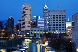 USA, Indiana, Indianapolis, Downtown at night