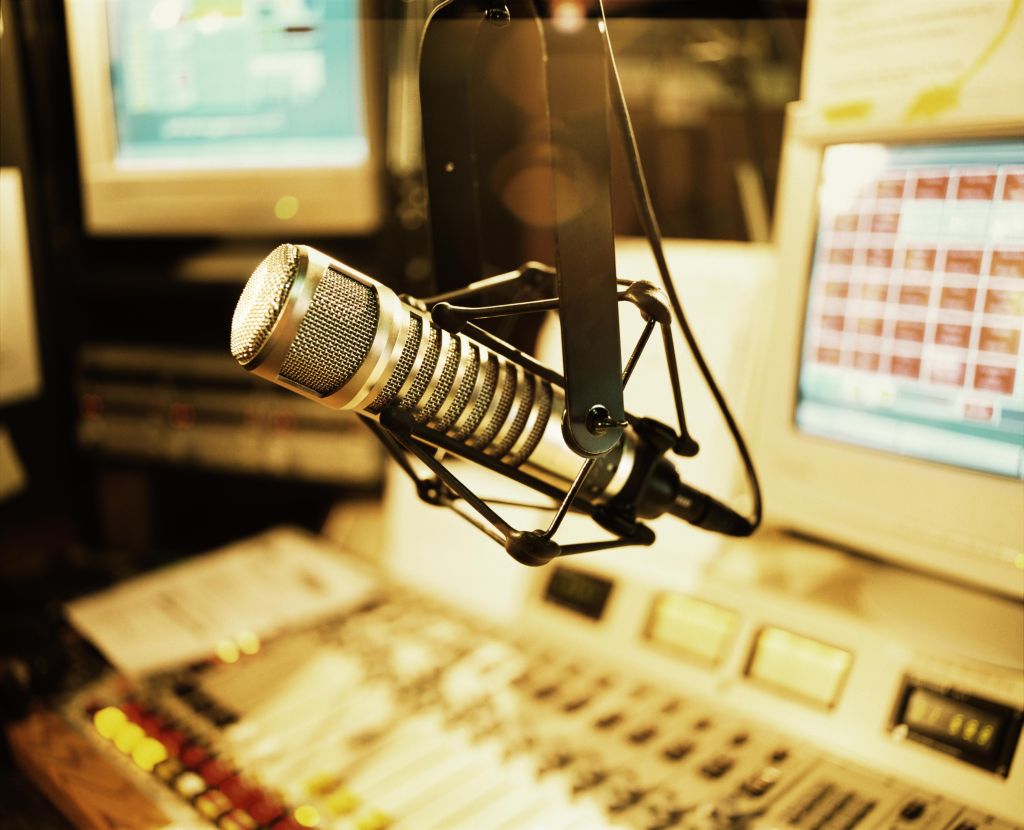 Microphone in radio broadcasting booth