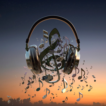 musical notes with headphones