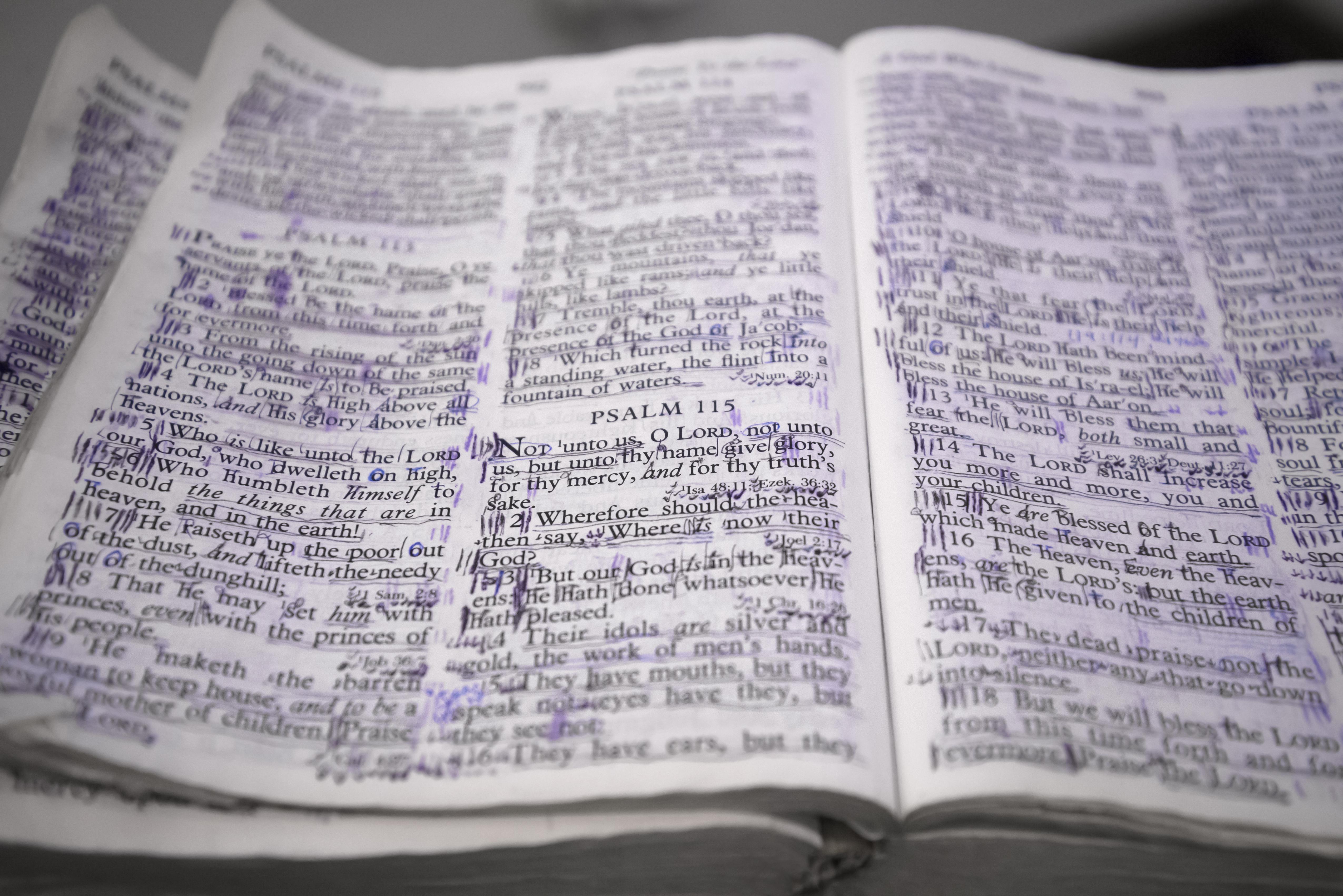 Closeup of a well used Bible