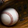 Baseball in glove close-up