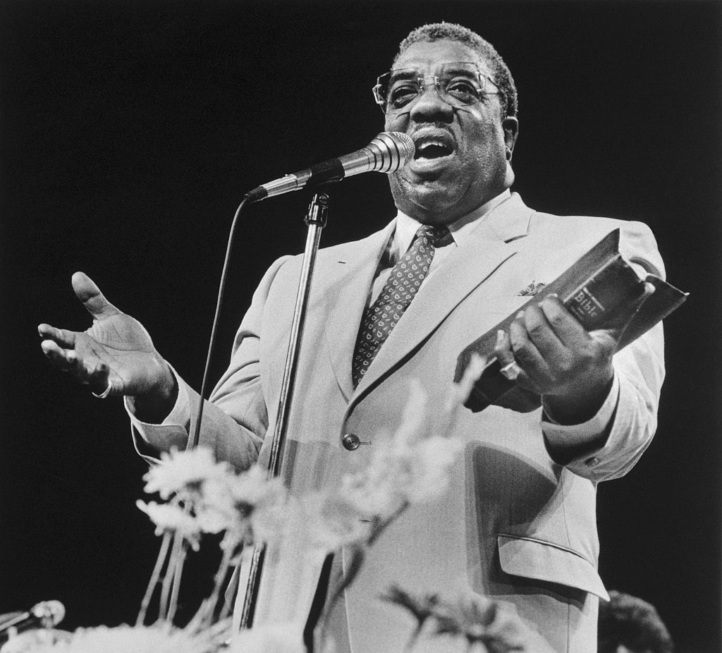 Reverend James Cleveland Standing at Microphone