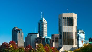 Indianapolis skyline and autumn trees