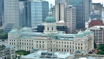 Elevated view of the Indiana Statehouse, Indianapolis, Indiana, USA