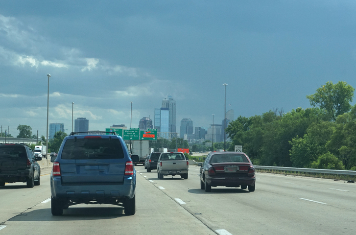 Indianapolis city skyline from the highway