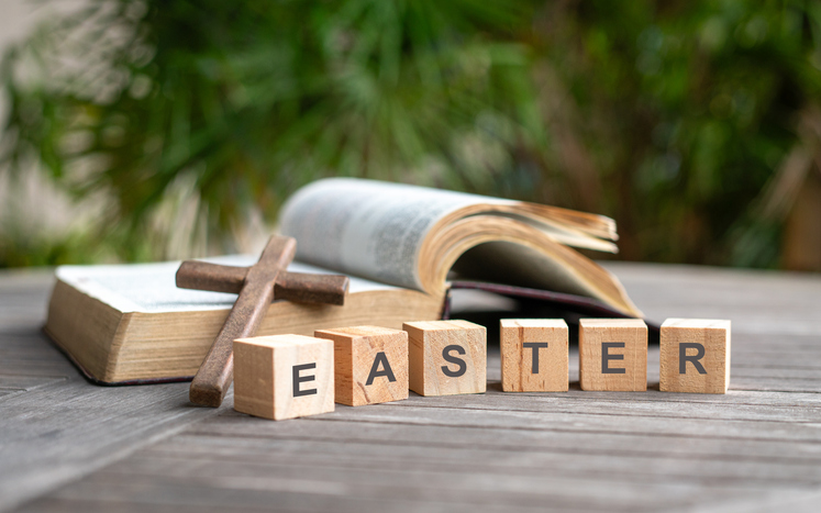 Easter, word on wooden blocks.