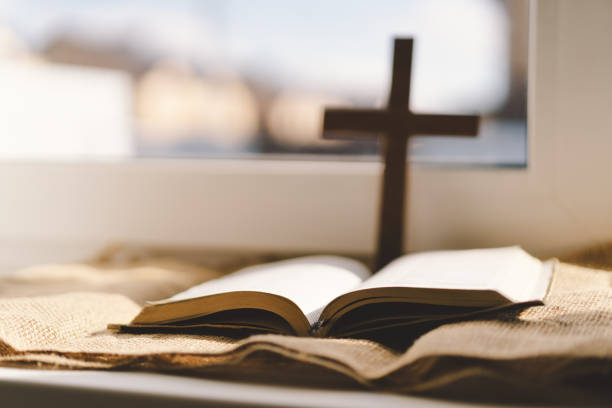 Reading the Holy Bible in home. Concept for faith.